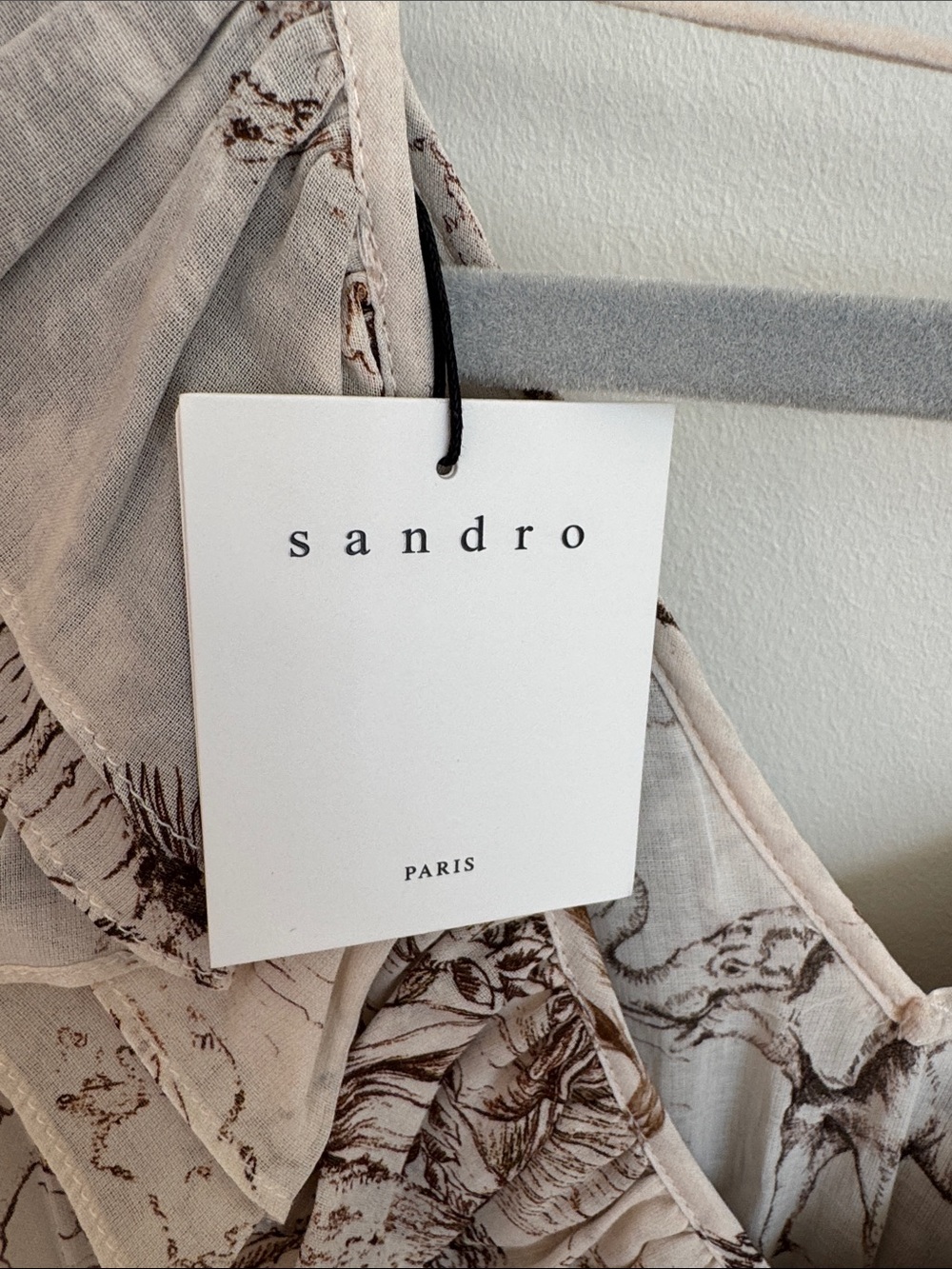 Sandro Paris | Toile Print Ruffle Midi Dress | Ecru Brown | FR 36 US Small |NWT - Picture 9 of 10